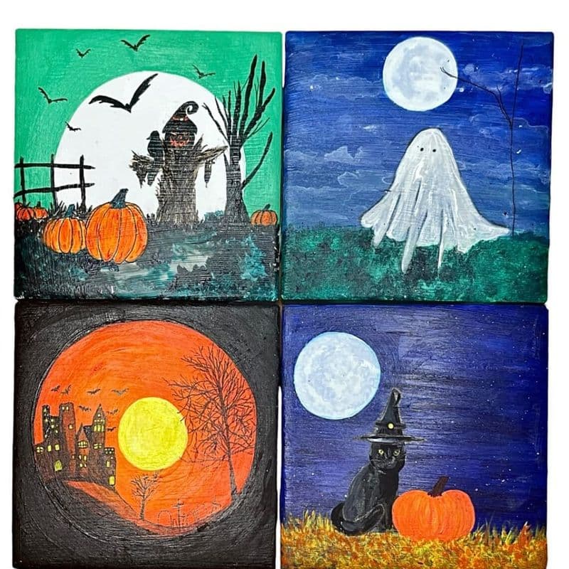 Hand-Painted Haunted House Coasters
