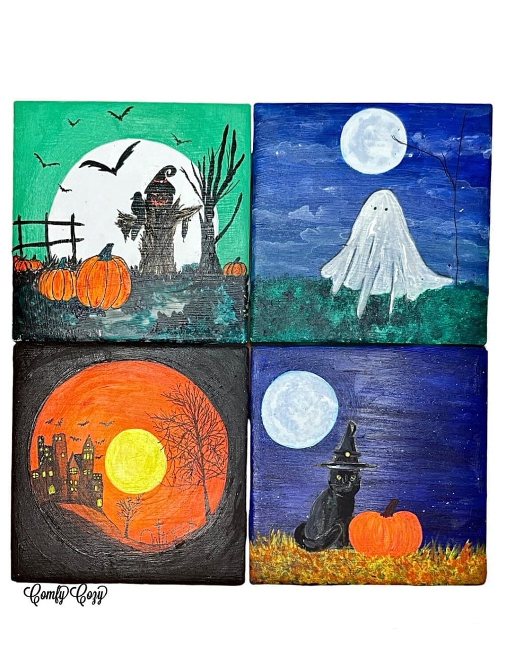 Hand-Painted Haunted House Coasters