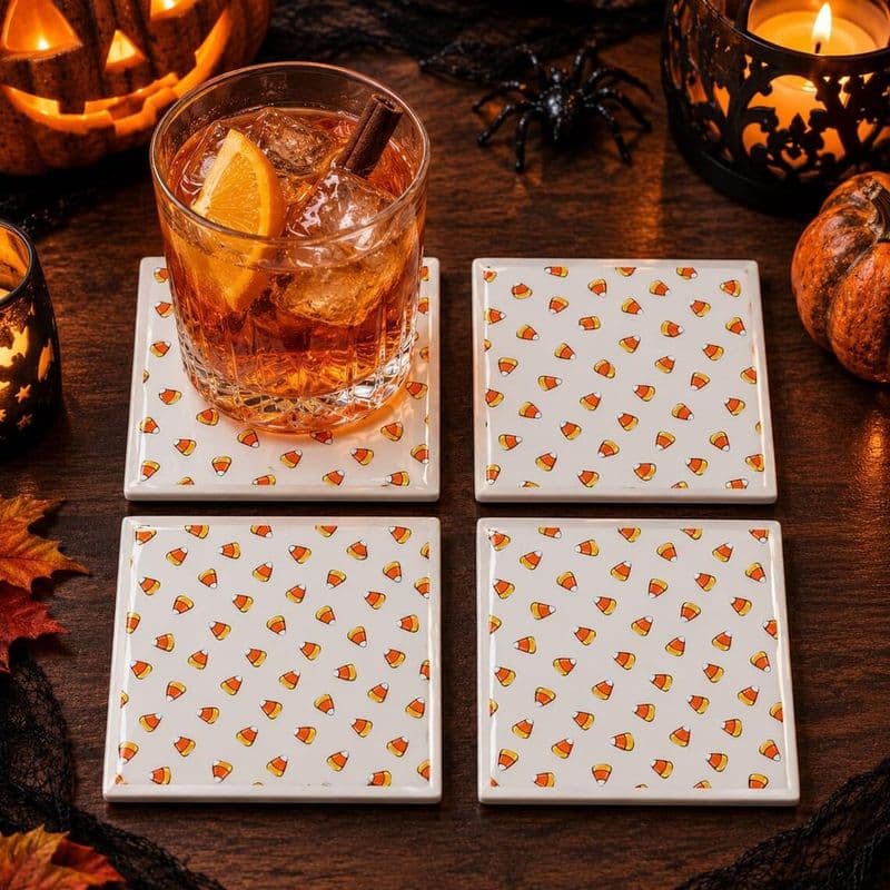 Pumpkin, Candy Corn & Plaid Fall Coasters