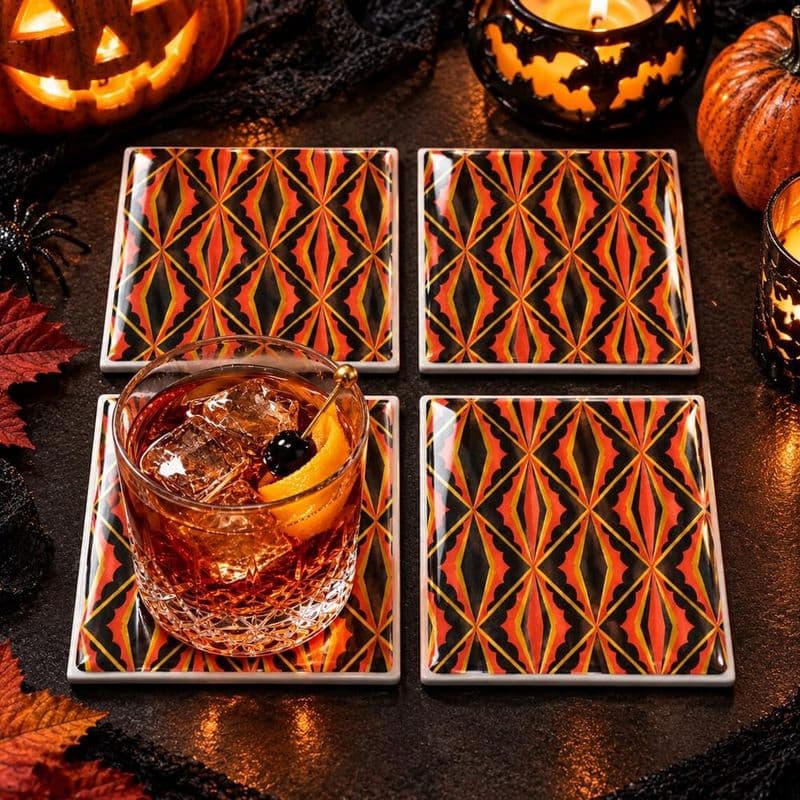 Spiderweb, Geometric & Striped Halloween Coasters