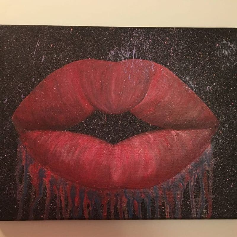 Red or Gold Dripping Lips Painting