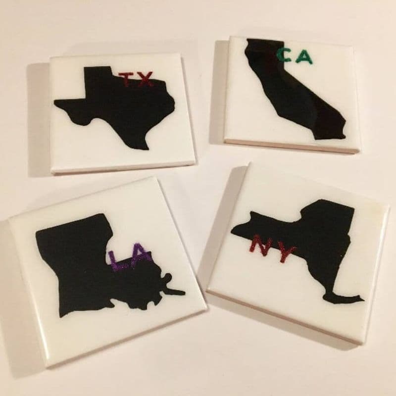 State Silhouette Glitter Initial Coasters