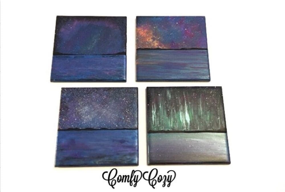 Hand-Painted Northern Lights Coasters