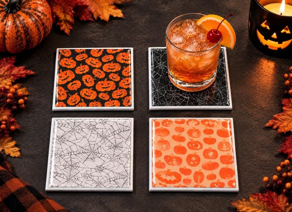 Pumpkin & Spiderweb Halloween Coasters