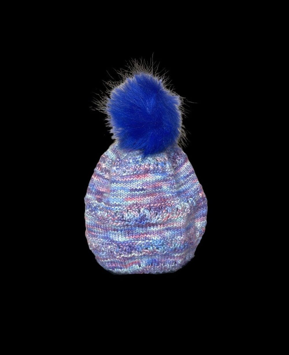 Hand-Knit Blue Pom Pom Hat