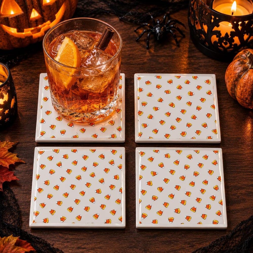 Pumpkin, Candy Corn & Plaid Fall Coasters
