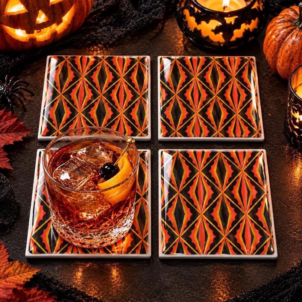 Spiderweb, Geometric & Striped Halloween Coasters