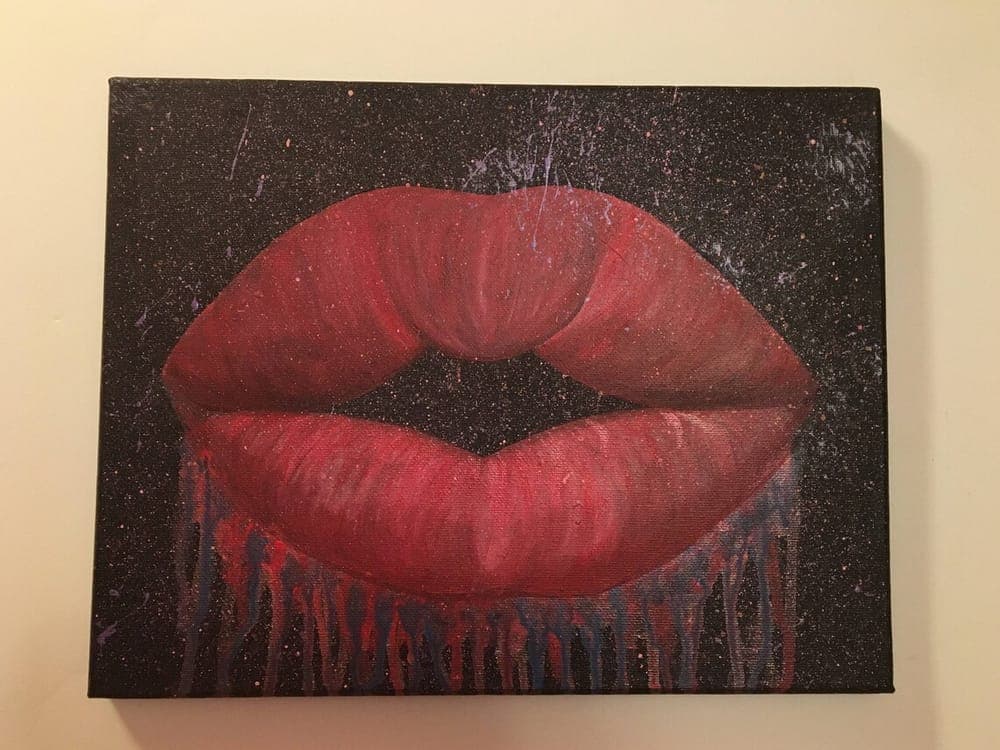 Red or Gold Dripping Lips Painting