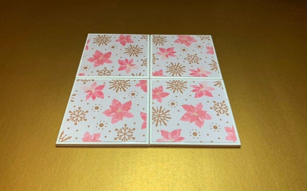 Pink Holly & Poinsettia Christmas Coasters