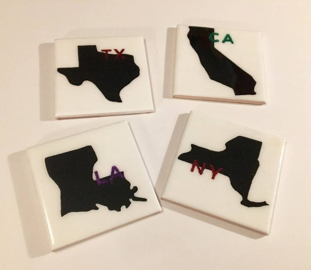 State Silhouette Glitter Initial Coasters